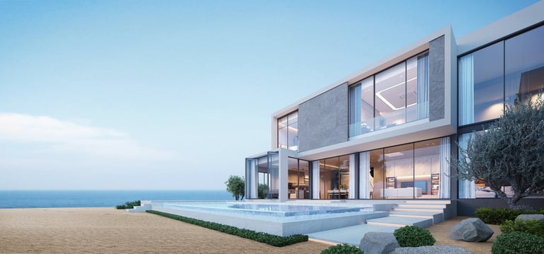 Modern luxury beach house with swimming pool