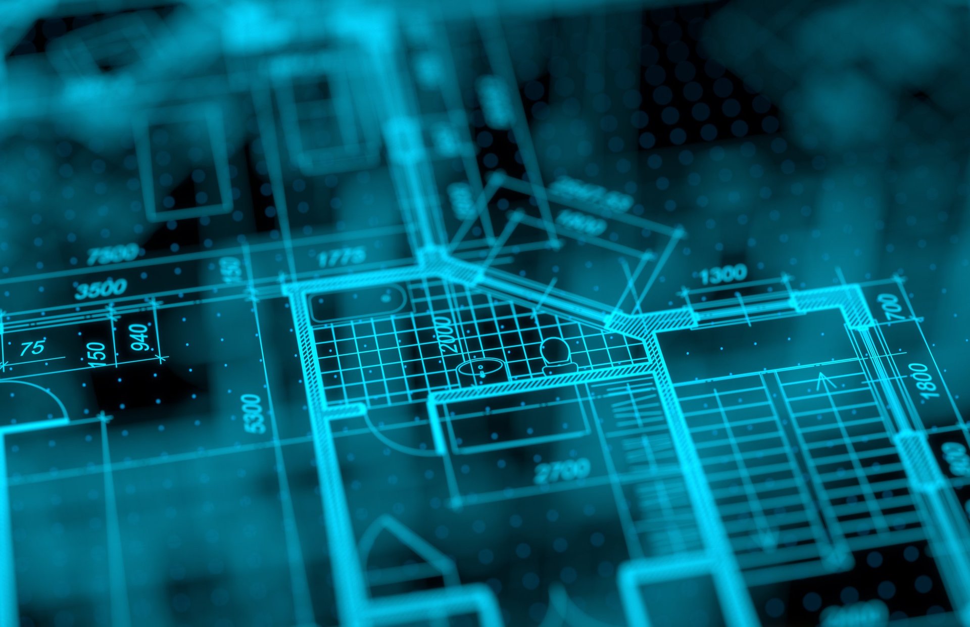 Architecture blueprint on digital lcd display with reflection