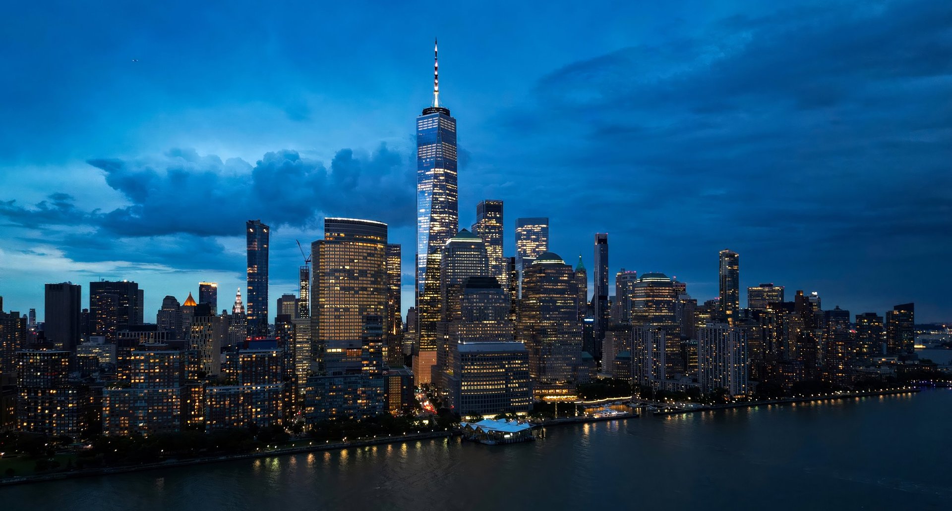Aerial skyline of New York City with Empire State Building