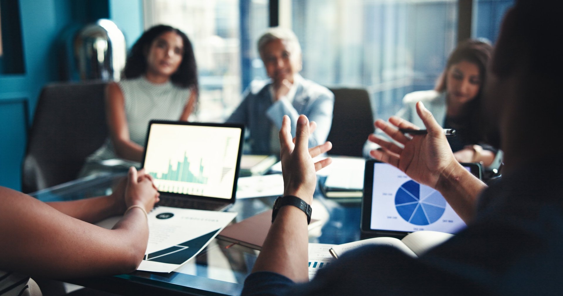 Finance team in office boardroom for investment opportunity