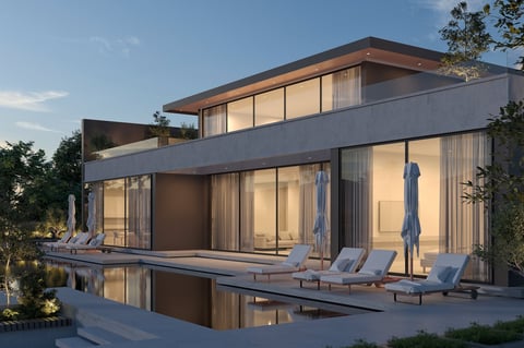 Luxury villa house exterior with swimming pool