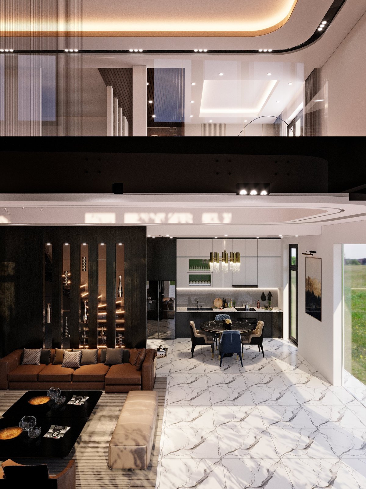 3D render of modern luxury living room